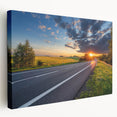 Stretched canvas wall art showcasing a serene landscape with winding roads and vibrant greenery, ideal for home decor and interior design enthusiasts.