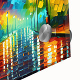 Close-up of a vibrant acrylic glass wall art piece showcasing a colorful landscape with winding roads, perfect for enhancing modern home decor, ideal for art enthusiasts.