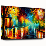 Acrylic wall art piece showcasing a vibrant landscape design featuring winding roads, displayed in a modern setting without pins, ideal for home decor.