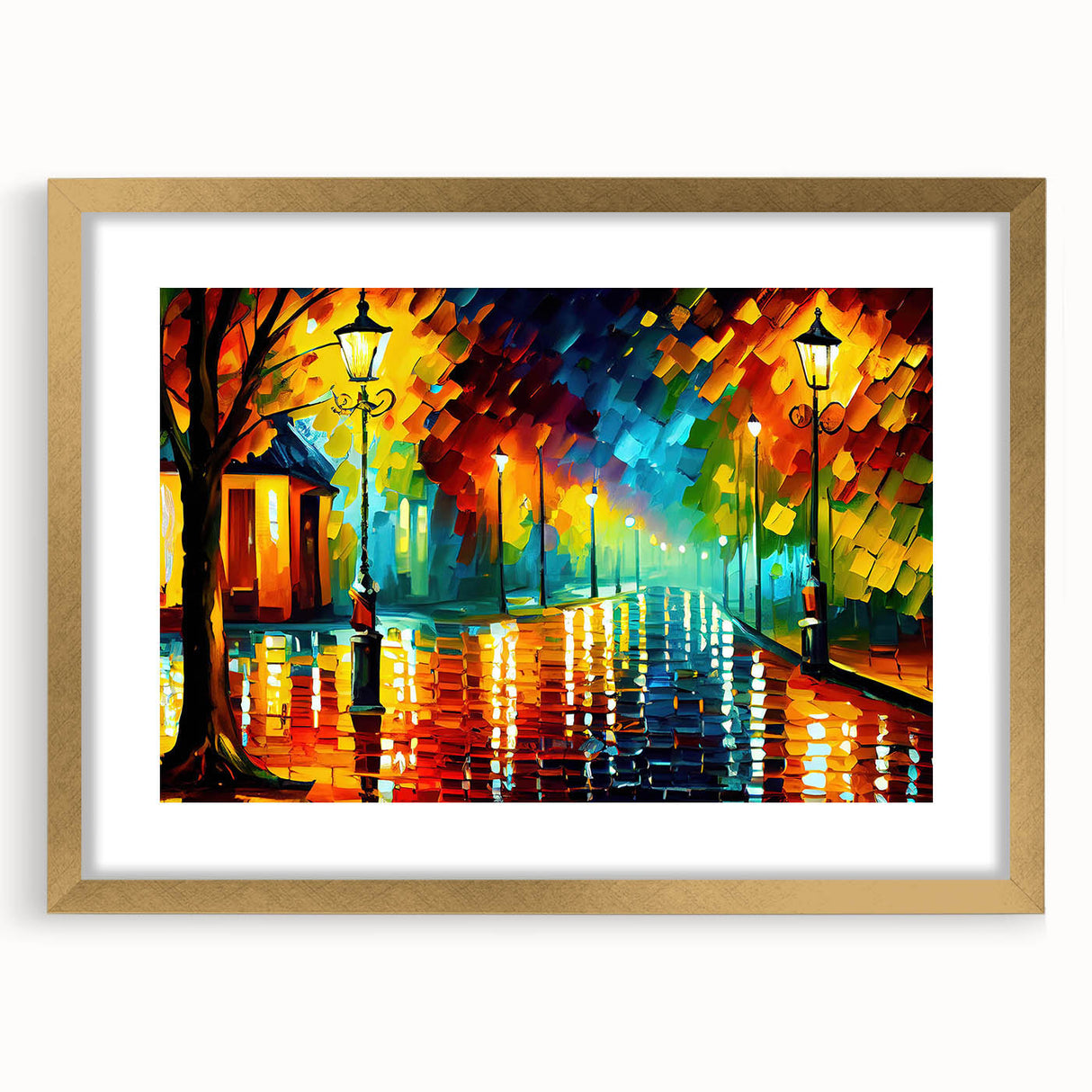 Framed wall art collection showcasing a scenic landscape road design, featuring a gold frame with a mat, perfect for home décor and interior styling.