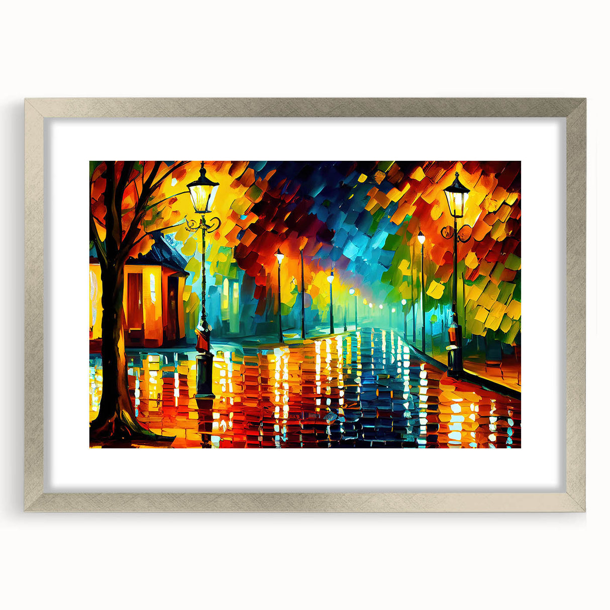 Framed wall art collection showcasing a scenic landscape with winding roads, presented in a silver frame with a white mat, ideal for home decor enhancement.