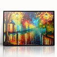 Framed wall art of a serene landscape with winding roads, featuring vibrant colors and a sleek black frame, ideal for modern home decor.