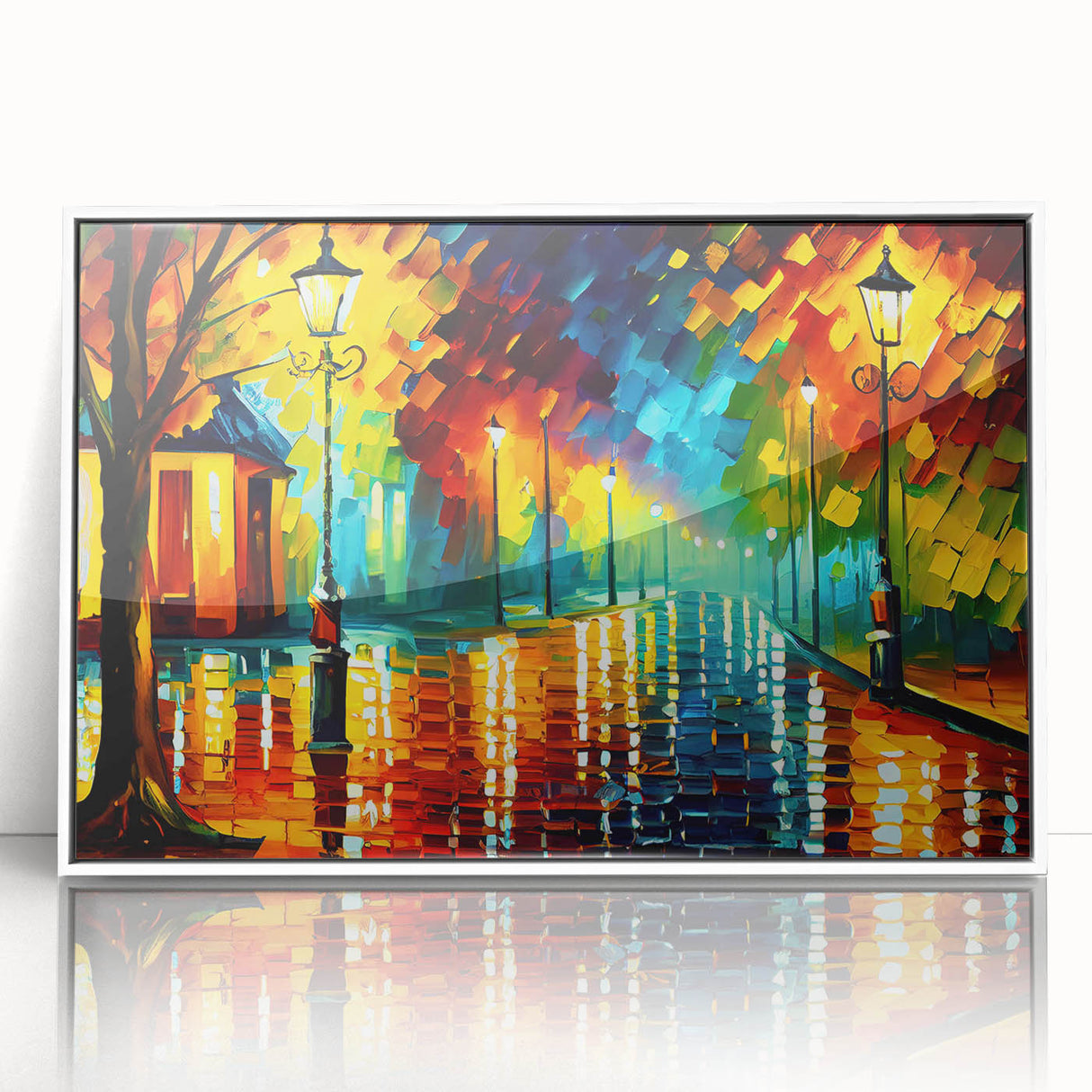Framed acrylic wall art featuring a scenic landscape design with winding roads, presented in a white frame, perfect for modern home decor and interior design aesthetics.