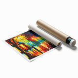 Rolled print of a scenic landscape road design featuring vibrant colors and intricate details, ideal for home decor or office art display.