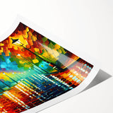Rolled print showcasing a scenic landscape road design, featuring vibrant colors and intricate details, perfect for home decor and wall art enthusiasts.