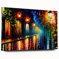 Acrylic glass wall art featuring a modern landscape design with vibrant colors, showcasing a scenic road view, pinned for display. Ideal for contemporary home decor.
