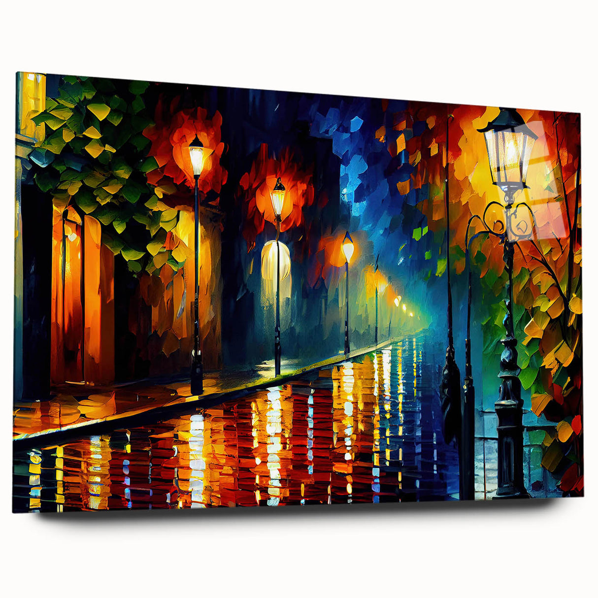 Acrylic glass wall art featuring a stunning landscape road design, showcasing vibrant colors and intricate details, perfect for modern home decor.