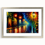 Framed silver wall art featuring a serene landscape road design, showcasing vibrant colors and intricate details, perfect for enhancing modern home decor.
