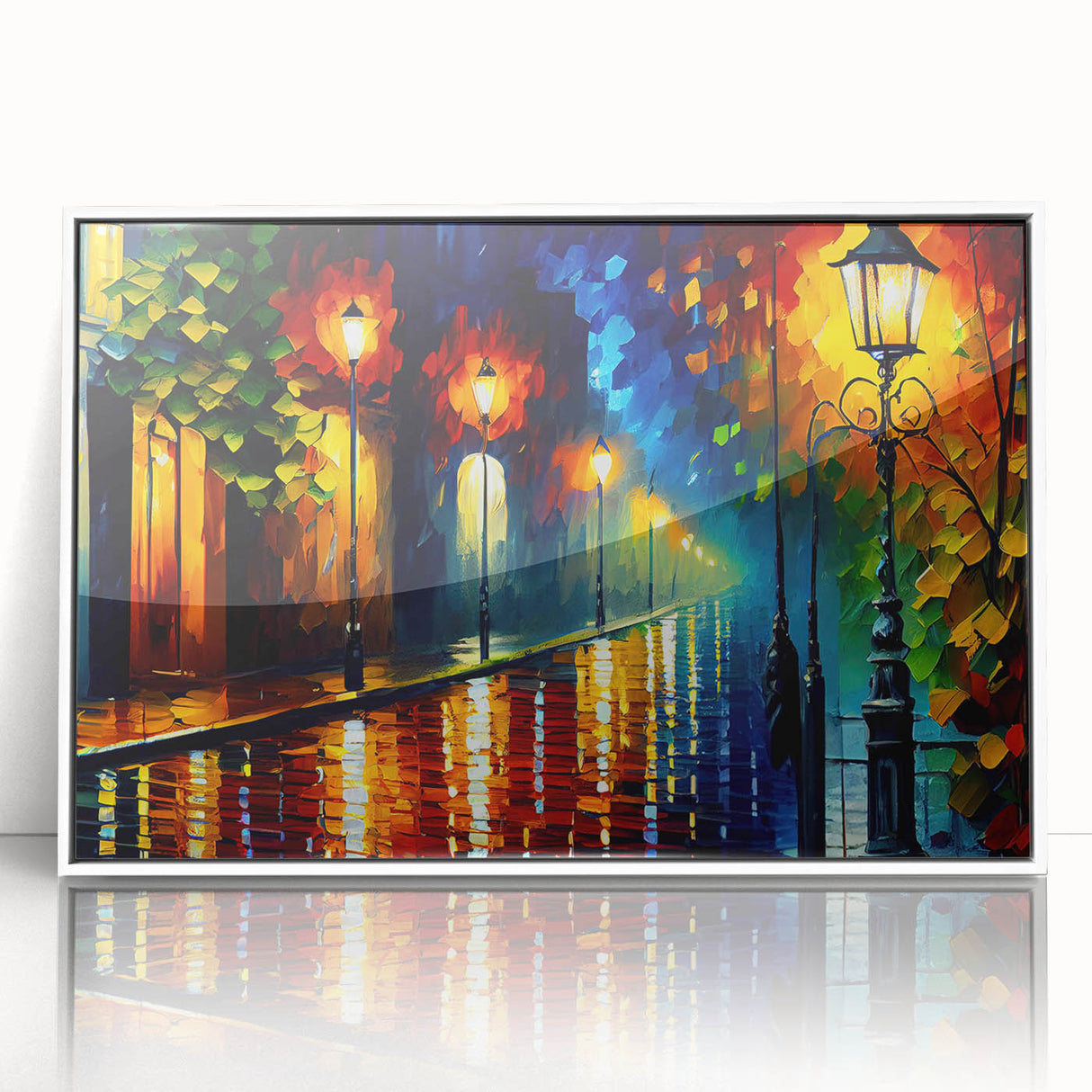 Framed acrylic wall art featuring a scenic landscape design with a road, set against a white background, ideal for modern home decor and interior styling.
