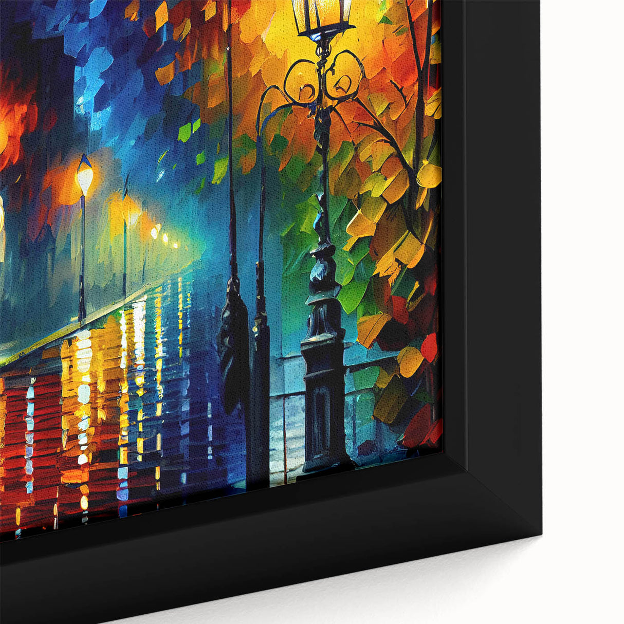 Framed canvas close-up showcasing a vibrant landscape road design, featuring rich colors and intricate details, perfect for modern home decor.