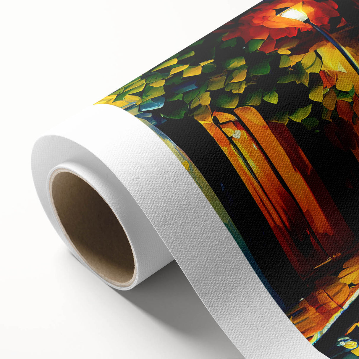 Abstract landscape wall art on rolled canvas, showcasing vibrant colors and intricate designs, perfect for modern decor. Packaged securely in a cardboard tube.