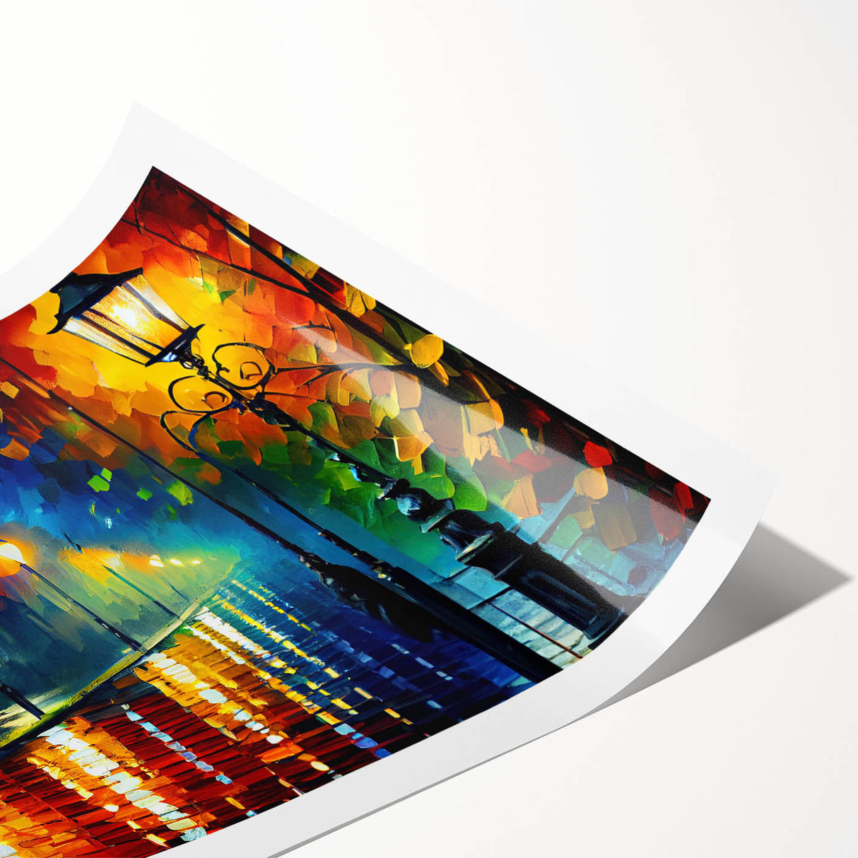 Rolled print showcasing a vibrant, abstract landscape design featuring winding roads, rich colors, and dynamic shapes, perfect for modern home decor.