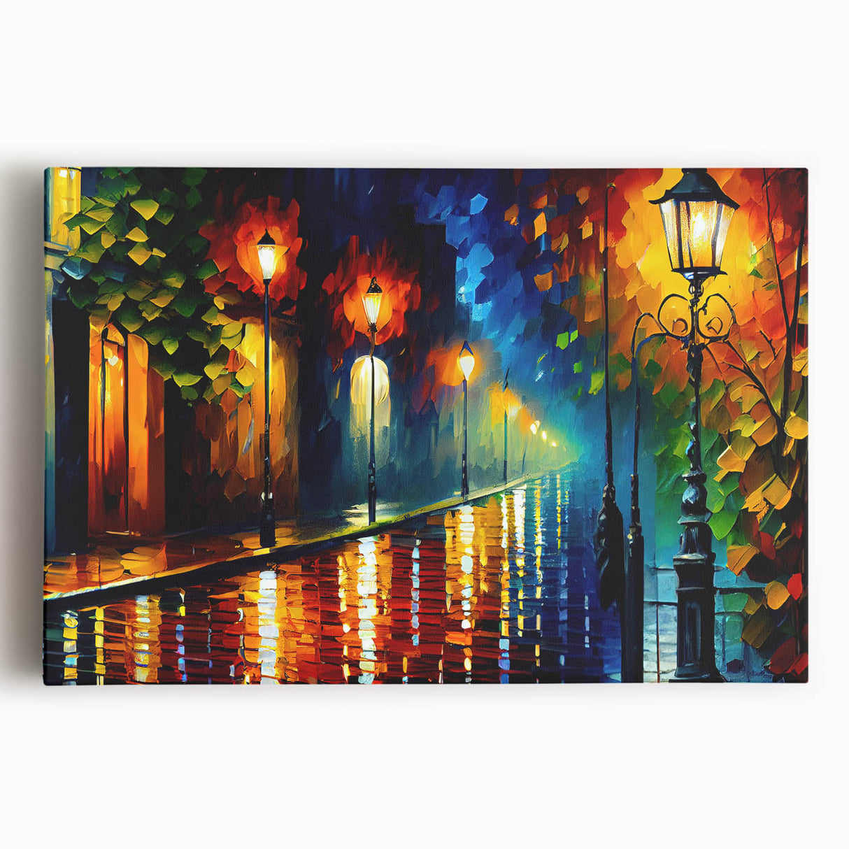 Stretched canvas artwork showcasing a serene landscape with a winding road surrounded by lush greenery, ideal for home decor and enhancing interior aesthetics.
