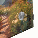 Close-up of a vibrant acrylic glass wall art piece featuring a scenic landscape with winding roads, showcasing rich colors and intricate details, perfect for home decor.