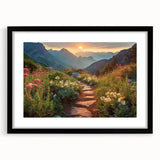 Framed wall art featuring a scenic landscape design with a black mat, presented in a sleek frame, ideal for modern home decor or office spaces.