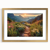Framed wall art featuring a scenic landscape with winding roads, presented in a gold frame with a mat, perfect for enhancing modern home decor.