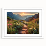 Framed wall art featuring a scenic landscape road design, elegantly displayed with a white mat, perfect for enhancing home décor in contemporary settings.