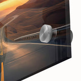 Close-up of a vibrant acrylic landscape wall art piece showcasing a winding road through lush green fields, perfect for modern home decor. Ideal for art enthusiasts.