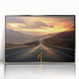 Framed acrylic wall art showcasing a serene landscape with winding roads and vibrant colors, perfect for modern home decor. Ideal for enhancing interior aesthetics.