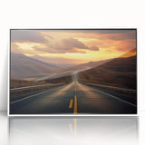 Framed acrylic wall art collection showcasing vibrant landscapes and roads design, featuring a sleek white frame, ideal for modern home decor accents.