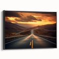 Framed canvas wall art showcasing a serene landscape with winding roads, featuring a black frame and side view, perfect for home decor and modern interiors.
