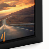 Framed canvas wall art featuring a vibrant, abstract landscape with winding roads and colorful patterns, perfect for enhancing modern home decor.