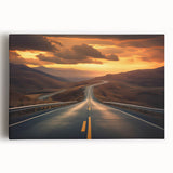 Stretched canvas wall art showcasing a scenic landscape road design, featuring vibrant colors and intricate details, perfect for home decor or office spaces.