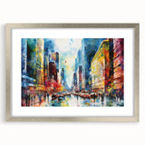 Framed wall art featuring a serene landscape design with winding roads and vibrant colors, presented in a sleek silver frame with a mat for an elegant finish.