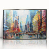 Framed acrylic wall art showcasing a contemporary landscape road design, featuring vibrant colors and a sleek silver frame, perfect for modern home decor.