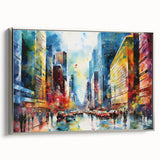 Framed canvas wall art showcasing a landscape road design with a silver frame, ideal for modern home decor, enhancing interior aesthetics with its vibrant colors.