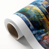 Vibrant rolled canvas artwork depicting a scenic landscape with winding roads and lush greenery, ideal for home decor, showcasing artistic design and color richness.