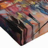 Close-up of a stretched canvas featuring a vibrant landscape road design, showcasing rich colors and intricate details, ideal for home decor and wall art enthusiasts.