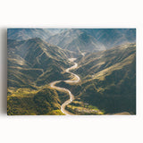 Stretched canvas artwork showcasing a vibrant landscape road design with rich colors and intricate details, perfect for enhancing modern home decor.