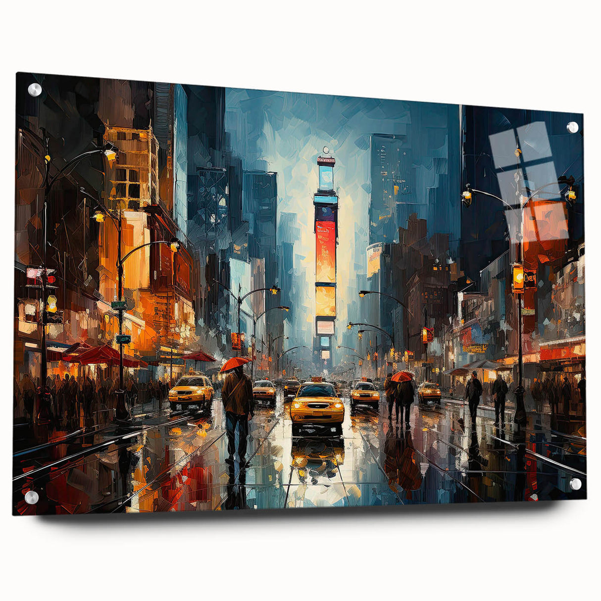 Side view of a modern wall art piece showcasing a vibrant landscape road design, printed on acrylic glass with pins for easy mounting, ideal for home décor.