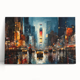 Stretched canvas wall art showcasing an abstract road landscape design, featuring vibrant colors and textures, leaning against a modern wall, perfect for contemporary decor.