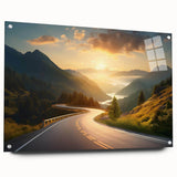 Acrylic glass wall art featuring a stunning landscape design with winding roads, showcasing vibrant colors and intricate details, perfect for modern decor.
