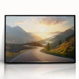 Framed acrylic wall art featuring a scenic landscape with winding roads, presented in a sleek black frame, adding elegance to modern home decor. Perfect for enhancing interior aesthetics.