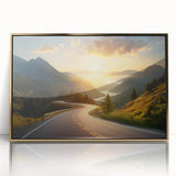 Framed wall art featuring a stunning landscape road design, highlighted with gold accents, ideal for modern home decor. Perfect for adding elegance to any space.