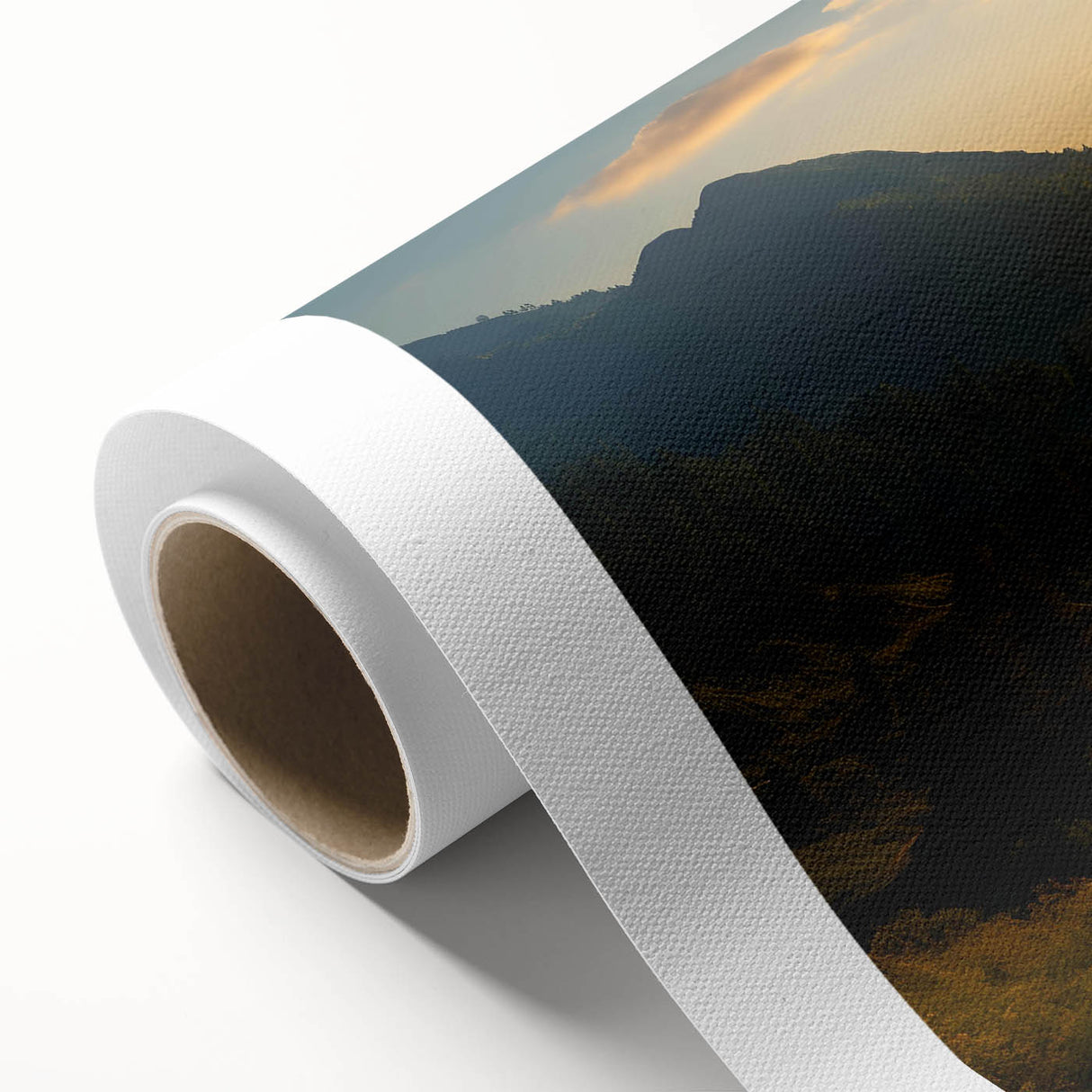 Rolled canvas art print showcasing a serene landscape road design with vibrant colors and intricate details, perfect for home decor or gallery displays.