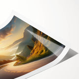 Rolled print of a serene landscape road design featuring vibrant greens and earthy tones, perfect for home decor. Packaged securely in a cardboard tube for safe delivery.