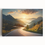 Stretched canvas wall art showcasing a serene landscape road design, featuring vibrant colors and intricate details, perfect for home decor or office spaces.