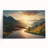 Stretched canvas wall art featuring a serene landscape with winding roads and lush greenery, perfect for home decor. Ideal for adding a calming touch to living spaces.