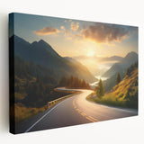 Stretched canvas wall art showcasing a vibrant landscape with winding roads and lush greenery, ideal for enhancing modern home decor or office spaces.