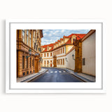 Framed white mat wall art showcasing a serene landscape road design, perfect for home decor, emphasizing tranquility and nature-inspired aesthetics.