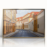 Framed acrylic wall art showcasing a vibrant landscape road design with gold accents, perfect for modern home decor. Ideal for adding elegance to any room.