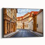 Framed canvas wall art showcasing a scenic landscape with winding roads, featuring rich colors and a sleek black frame, perfect for modern home decor.