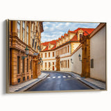 Framed canvas wall art showcasing a scenic landscape with winding roads, featuring a gold frame and rich colors, perfect for enhancing modern home decor.
