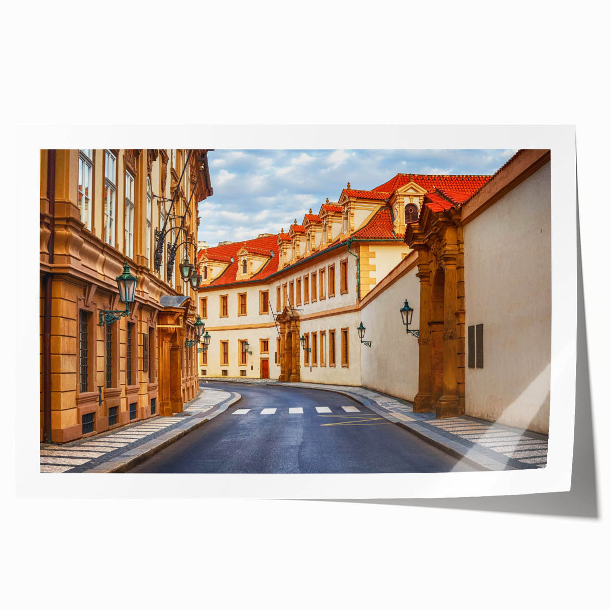 Rolled print showcasing a vibrant landscape road design in earthy tones, ideal for home decor. Packaged securely in a durable cardboard tube for safe delivery.