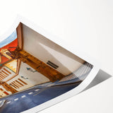 Abstract landscape wall art featuring winding roads and vibrant colors, rolled for easy storage and shipping, perfect for home or office decor.