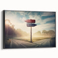 Framed canvas art showcasing a modern landscape design featuring winding roads and vibrant colors, set against a black background, perfect for contemporary home decor.